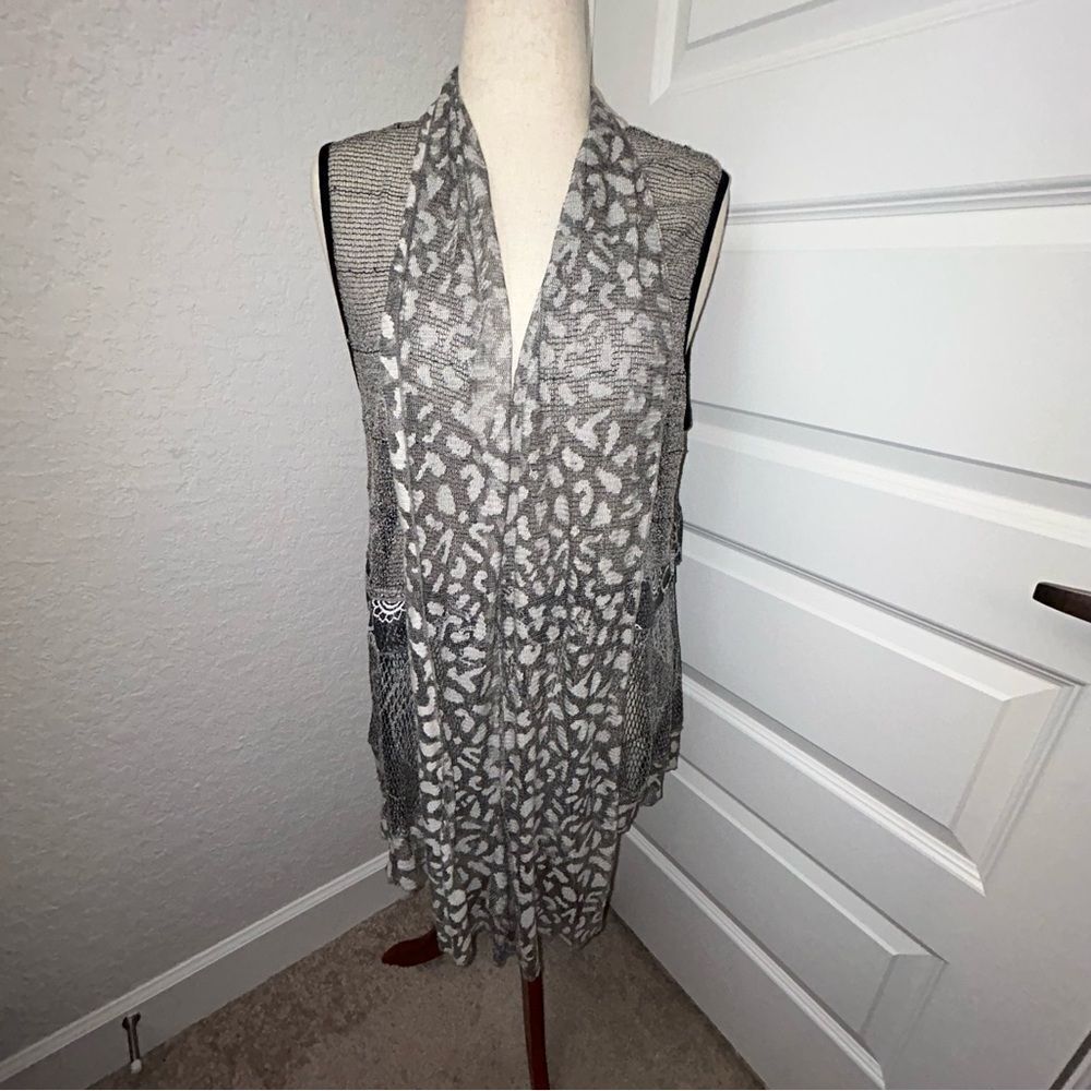 ADORE Cascade Open Front Crochet Lagenlook Sleeveless Vest